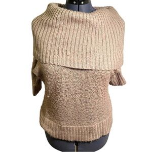 Elle Women's Size Medium Cowl Neck Off Shoulder Sweater Beige Gold Metallic Knit